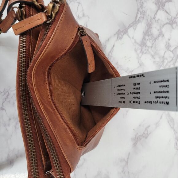 Leather Brown Embossed Floral Tooled Mini Crossbody Bag Purse - Picture 8 of 13